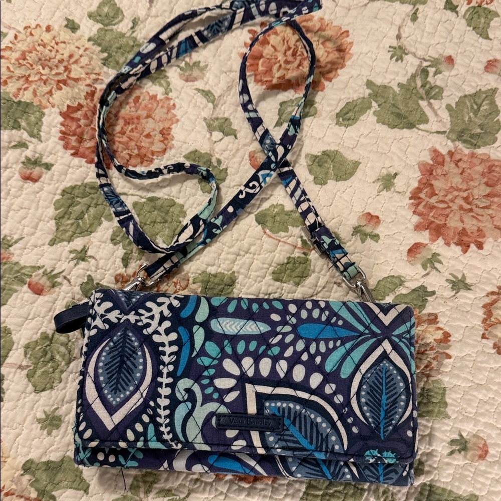 Vera Bradley Navy and Teal Paisley Crossbody Wallet
